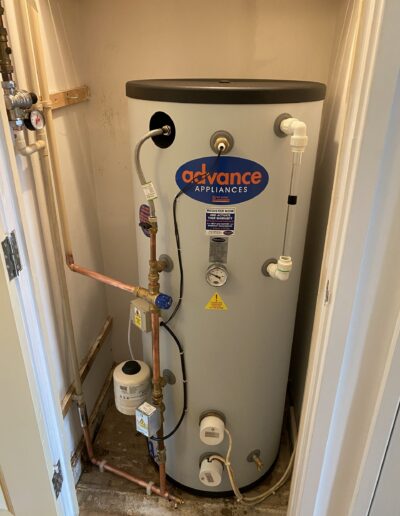 Advance Appliances unvented hot water cylinder with copper pipework
